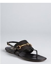 Gucci Black Leather Thong Horsebit Detailed Sandals
