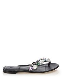 Dolce & Gabbana Jeweled Leather Thong Sandals