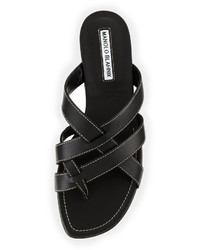 Manolo Blahnik Lascia Woven Leather Thong Sandal Black
