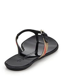 Burberry Maisie Leather Check Thong Sandals
