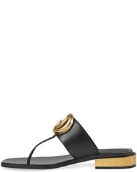 Gucci Marmont Logo Leather Thong Sandal Nero