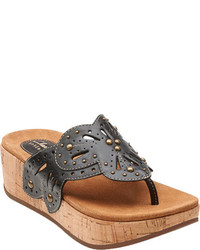 Clarks Palima Palm Gold Leather Thong Sandals