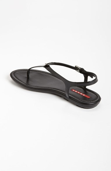 Prada - Black Patent Leather Logo Thong Sandal