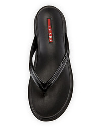 Prada Linea Rossa Patent Leather Thong Sandal Nero