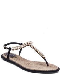 Rene Caovilla Pearly Leather T Strap Sandals