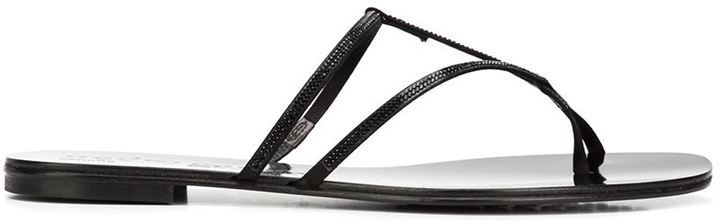 Pedro Garcia Asymmetric Thong Satin Sandal, $495 | farfetch.com | Lookastic