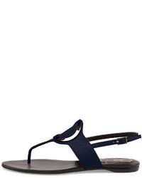 Roger Vivier Round Buckle Flat Leather Thong Sandal Navy
