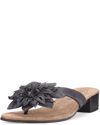 Sheridan Mia Sunflower Leather Thong Sandal Black