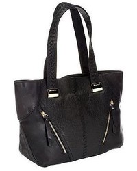 B. Makowsky Alma Glove Leather Embossed Tote W Woven Handle
