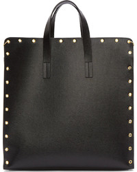 Versus Black Grained Leather Gold Safety Pin Riveted Tote
