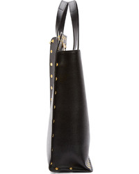 Versus Black Grained Leather Gold Safety Pin Riveted Tote
