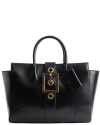 Gucci Black Leather Buckle Front Tote