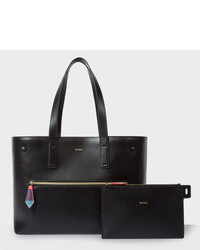 Paul Smith Black Leather Tote With Removable Wallet And Artist Stripe Lining