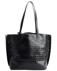 Olivia Harris Black Perforated Leather Shopping Tote