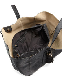 Neiman Marcus Braided Tassel Faux Leather Tote Bag Black