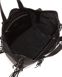 Valentino C Rockee Fringe Leather Tote Bag Black