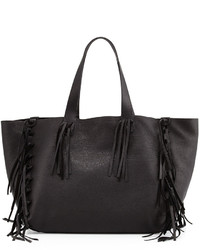 Valentino C Rockee Fringe Leather Tote Bag Black