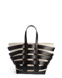 Paco Rabanne Cage Leather Canvas Tote