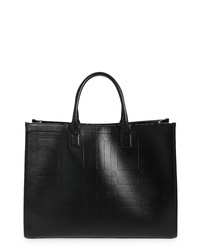 Burberry Check Leather Tote In Black At Nordstrom