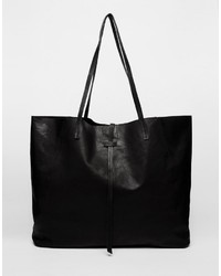 Asos Collection Unlined Leather Shopper Bag With Tie Detail