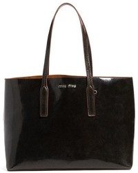 Miu Miu Craquele Calfskin Leather Shopper Black