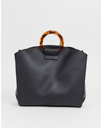 French Connection Faux Leather Tote Bag With Tortoiseshell Grab Handle