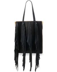 Marni Fringe Leather Shopping Tote Bag Blackgray