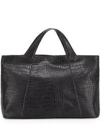 Neiman Marcus Gemma Croc Embossed Faux Leather Tote Bag Black
