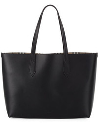 Burberry Lavenby Medium Reversible Check Leather Tote Bag Black