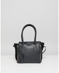 ASOS DESIGN Leather And Suede Mini Tote Bag With Zip Detail