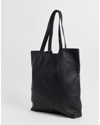 ASOS DESIGN Leather Tote Bag In Black