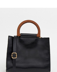 My Accessories London Black Grab Bag With Wooden Handles