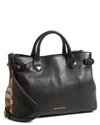 Burberry Medium Banner House Check Leather Tote Black