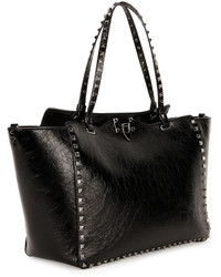 Valentino Medium Leather Rockstud Tote Bag Black