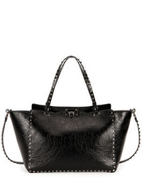 Valentino Medium Leather Rockstud Tote Bag Black