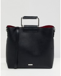 Aldo Olieni Black Minimal Tote Shopper Bag With Metal Handle Detail