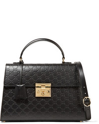 gucci padlock embossed leather tote in black