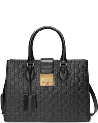 Gucci Padlock Small Ssima Top Handle Tote Bag Black