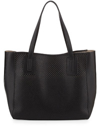 Neiman Marcus Perforated Faux Leather Tote Bag Black