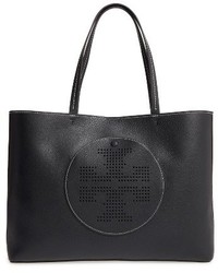Tory Burch Perforated Logo Leather Tote Black