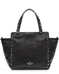 Valentino Rockstud Noir Mini Leather Tote With Shoulder Strap
