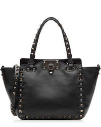 Valentino Rockstud Noir Mini Leather Tote With Shoulder Strap