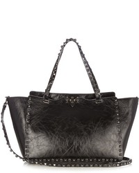 Valentino Rockstud Rolling Cracked Leather Tote