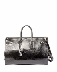 Saint Laurent Sac De Jour Crinkle Leather Travel Duffel Bag