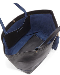 Neiman Marcus Saffiano Faux Leather Tassel Tote Bag Black