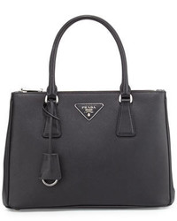 Prada Saffiano Lux Double Zip Tote Bag Black