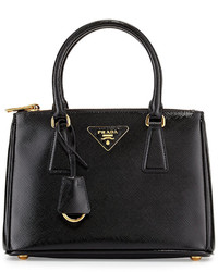 Prada Saffiano Vernice Mini Double Zip Tote Bag Black