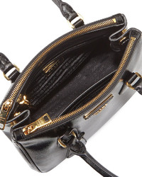 Prada Saffiano Vernice Mini Double Zip Tote Bag Black