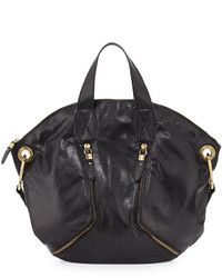 Oryany Sienna Convertible Glazed Leather Tote Bag Black