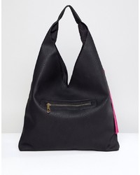 Yoki Fashion Slouchy Shoulder Bag In Black With Tassel